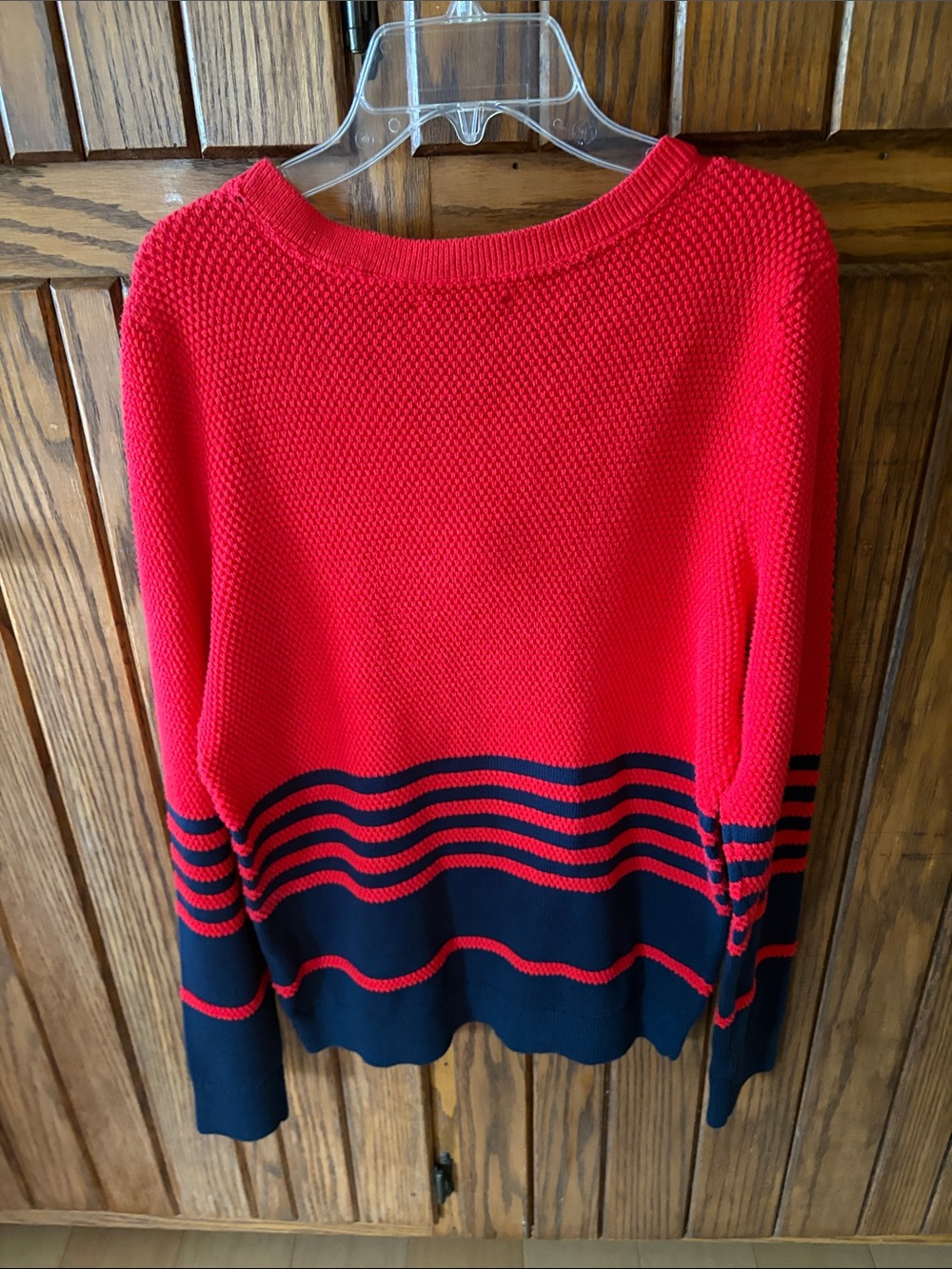 Tommy Hilfiger Red and Navy Striped Crewneck Sweater women Size M - Picture 2 of 6